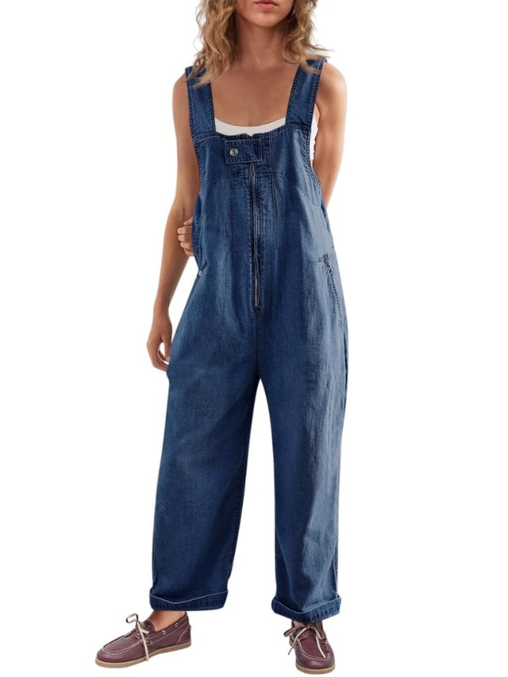 Womens Denim Bib Overalls Wide Leg Zipper Jean Jumpsuits